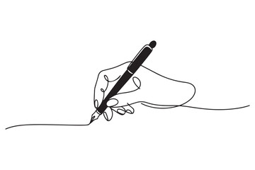 line art hand writing continuous line art drawing hand with pen line art illustration. one line Icon drawing with white background