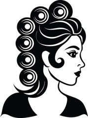 A stylist curling hair with rollers