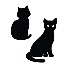 Two silhouetted black cats with glowing eyes sitting against a white background