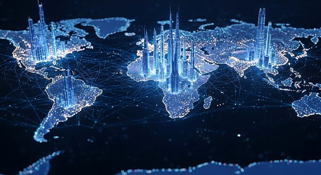 Global business map design texture: light blue ocean water earth globe technology - Powered by Adobe