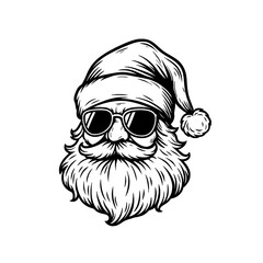 Fototapeta premium Santa Claus with Sunglasses Black and White Vector Illustration 
