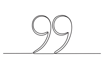 Quote mark icon symbol continuous one line drawing. Single continuous line drawing of a quote mark. one line Icon drawing with white background
