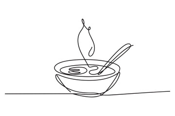 Bowl of soup continuous one line drawing vector illustration. one line Icon drawing with white background