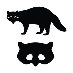 Silhouette of a raccoon and a matching mask showing distinctive facial markings