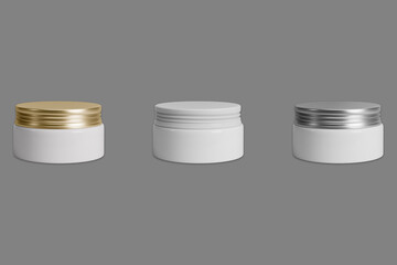 White and black cosmetic jar mockup with blank label and lid for clean minimalist packaging design for beauty product branding presentation. 3d rendering.