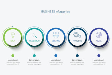 Vector infographic label design with circle infographic template design and 5 options or steps. Can be used for process diagram, presentations, workflow layout, banner, flow chart, info graph.
