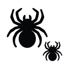 Two black silhouette spiders one large one small against a white background