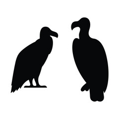 Two silhouetted vultures standing side by side against a white background