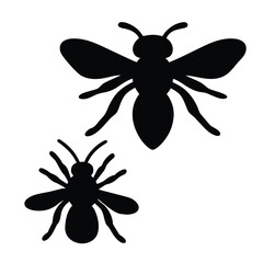 Two silhouetted insects one larger than the other against a white background