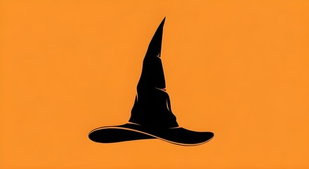 Fototapeta premium Halloween Witch Hat Silhouette on Orange Background – Minimalist 8K Illustration