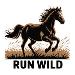 A Majestic Horse Galloping Through a Grassy Field Run Wild