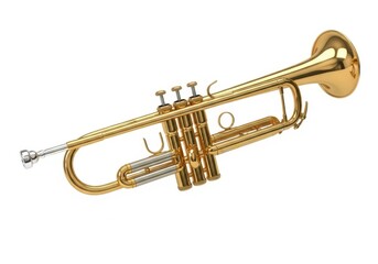 Obraz premium Golden trumpet musical instrument isolated on white background