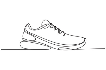 Continuous one line drawing of sports shoe. Single line art sneakers. Vector illustration. one line Icon drawing with white background