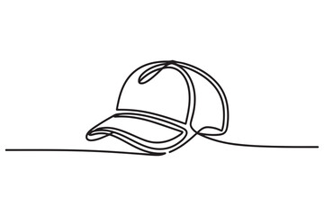 Hat cap continuous one line drawing vector illustration, hiking adventure cap hat, trip, travel. one line Icon drawing with white background