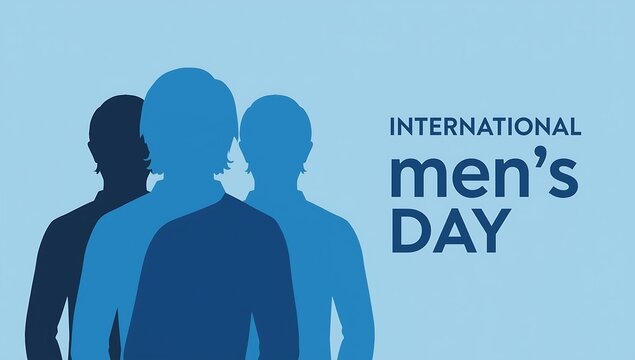 International mens day celebration with blue silhouettes - Powered by Adobe