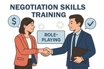 Business professionals practicing negotiation skills through role playing exercises