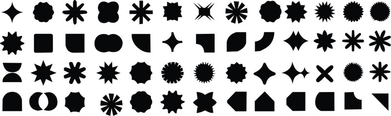 BRUTALIS ABSTRACT GEOMETRIC SHAPE. Y2K GEOMETRIC DESIGN ELEMENT SHAPES. FIGURES, STARS, SPIRAL FLOWER AND CIRCLES. BAUHAUS MEMPHIS DESGN GEOMETRIC SILHOUETTE  ELEMENT 