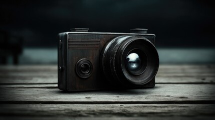 Vintage camera on wooden surface