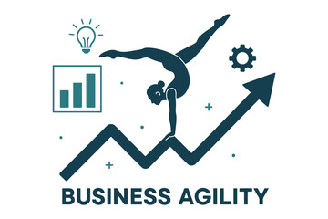 Business agility concept with gymnast and upward growth arrow