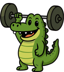 Cartoon vector of a crocodile lifting a barbell