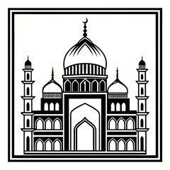 Black colour Islamic geometric pattern frame silhouette vector illustration, solid white background (4).eps