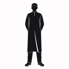Black colour Muslim man praying silhouette vector illustration, solid white background (3).eps
