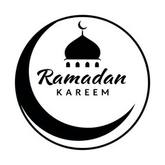 Black colour Ramadan Kareem with crescent and mosque silhouette vector illustration, solid white background (4).eps