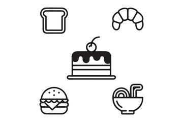 Assortment of Bakery and Restaurant Icons in Minimalist Style