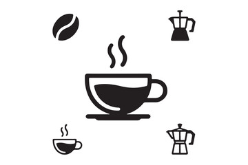 Coffee Cup with Coffee Bean and Coffee Makers Icons