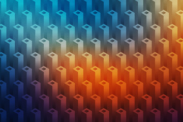 Obraz premium Illustration of a vibrant, textured background with a repeating pattern of isometric 3d cubes, transitioning from cool blue to warm orange hues, creating an energetic and abstract visual