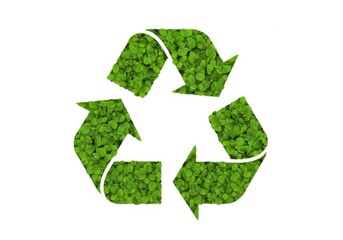 Green recycling symbol made of grass isolated on white background