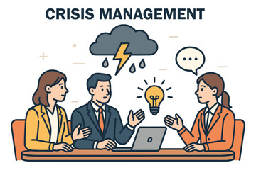 Team collaborating on crisis management solutions during difficult times