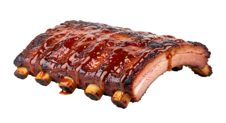 Barbecued ribs glistening with savory sauce tempting taste buds with smoky aroma A culinary masterpiece ready to be devoured