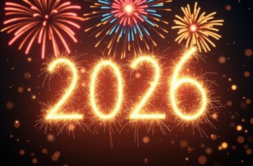 Colorful fireworks celebrate new year 2026 in vibrant night sky