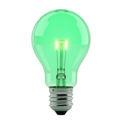 Illuminated light bulb, emitting a soft, green glow, is centrally positioned against a black...