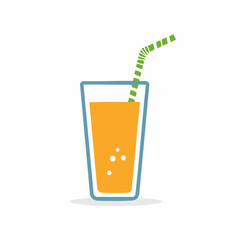 Refreshing Orange Juice in a Glass with a Straw: Minimalist Vector Illustration