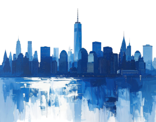 Abstract blue cityscape, New York skyline, painted effect
