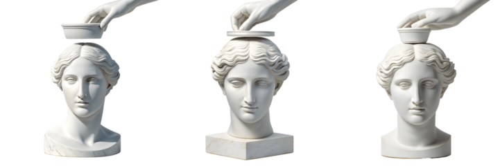 Set For Hand placing a lid on a bust isolated on transparent background