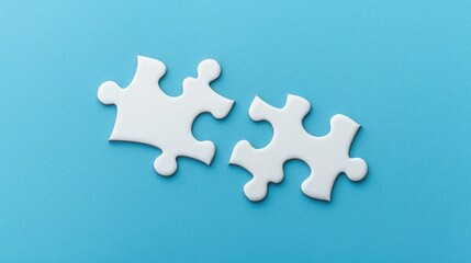 Obraz premium Two puzzle pieces on a blue background, creates a playful and attractive visual concept.