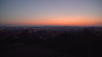 Brno, Czech Republic - March 29, 2025: View of the city from above at night. Evening city panorama. Špilberk Castle