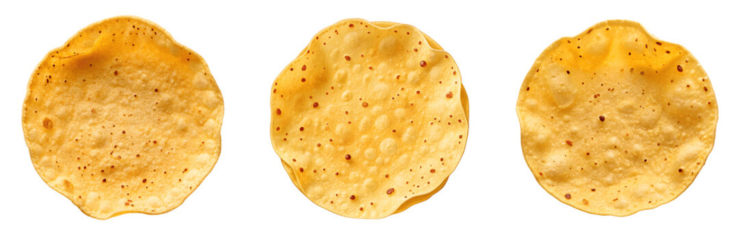 Set For papadums isolated on transparent background, arranged in a row