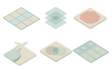 Airspace Sector Diagram. Isometric vector illustration set Airspace Sector Layout: divided airspace grid, altitude layer slices,