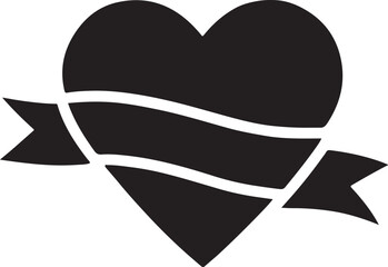 Heart with ribbon wrap silhouette vector, romantic gift design for Valentine’s love decoration.