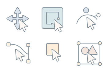 Graphic Tool Icons. Isometric vector illustration set Graphic editing cursor actions: move tool with cross arrows, resize corner