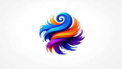 Obraz premium A vibrant, abstract sphere of swirling colorful paint strokes in blue, orange, and purple on a white background.