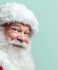 Obraz premium Santa Claus peeks out and smiles