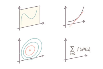 Taylor Series Illustration. Isometric vector illustration set Taylor Series Expansion: curve function graph, tangent polynomial