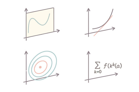 Taylor Series Illustration. Isometric vector illustration set Taylor Series Expansion: curve function graph, tangent polynomial