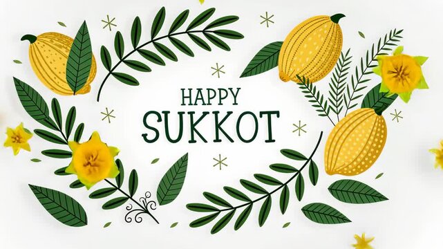 Sukkot Celebration Greeting Card with Etrog and Leaves