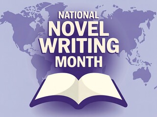Celebrate national novel writing month with an open book and world map background